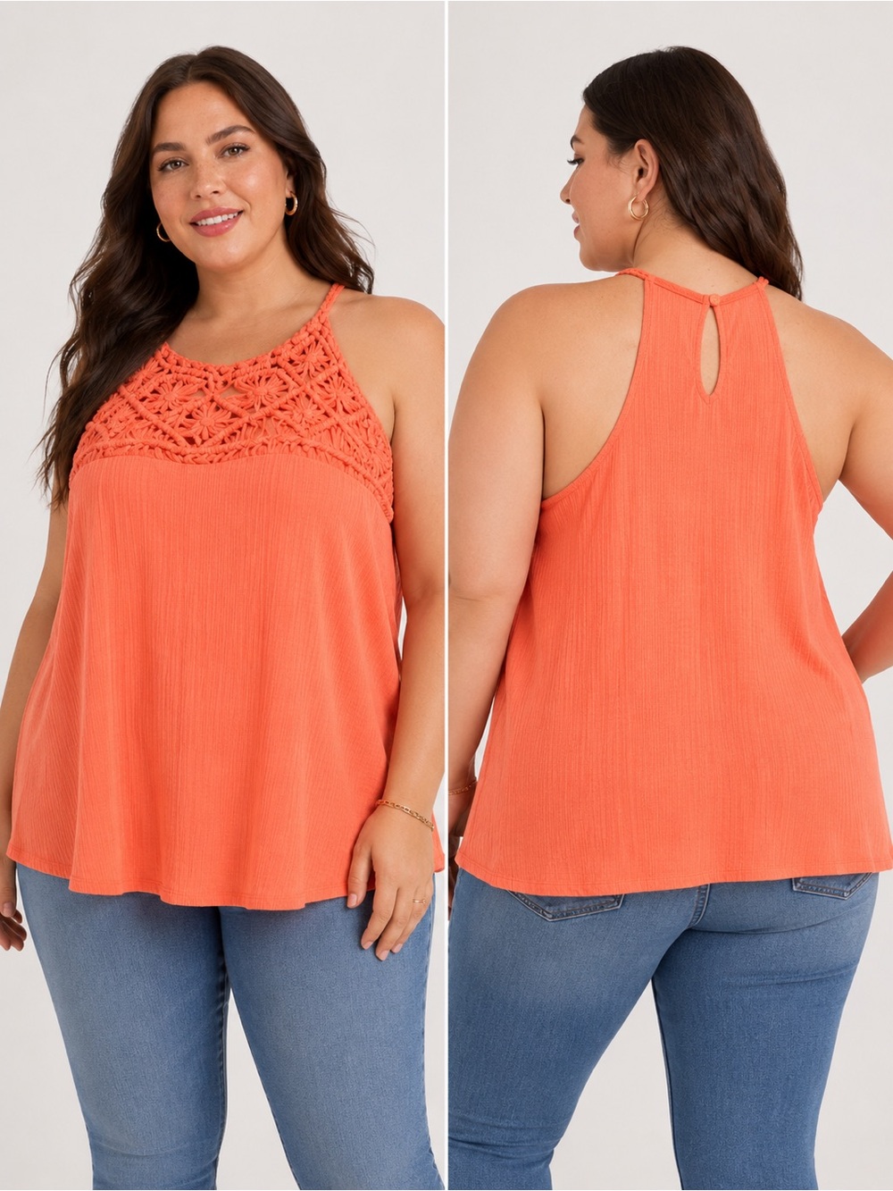 Torrid Coral Macrame Tank Size 1
